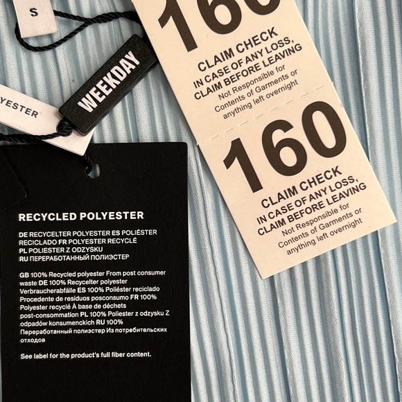 WEEKDAY Elaine Mini Dress SZ S ASOS Light Blue Recycled Crinkle Lettuce Hem Mini - Picture 10 of 11